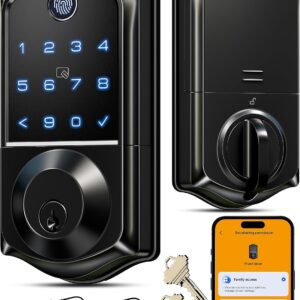 Veise VE017 Fingerprint Smart Door Lock with App Control, Matte Black | 8-in-1 Keyless Entry, Remote User Management, Auto Lock, Electronic Touchscreen Keypad, USB-C Port, Deadbolt for Front Door