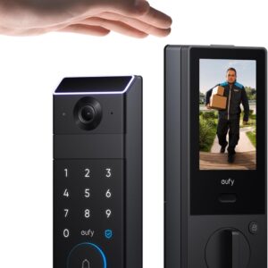 eufy Security Smart Lock FamiLock S3 Max with Palm Vein Recognition | Internal Video Screen, BHMA Grade 1, Keyless Entry Front Door Lock, WiFi Deadbolt+2K HD Doorbell Camera,16GB Built-in Storage